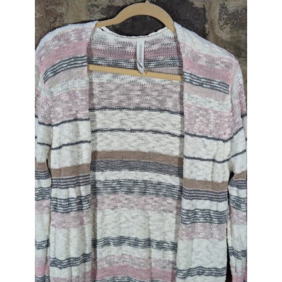 Aeropostale Duster Sweater Juniors XL Striped Lightweight Long Pink White‎ Gray - Picture 2 of 13